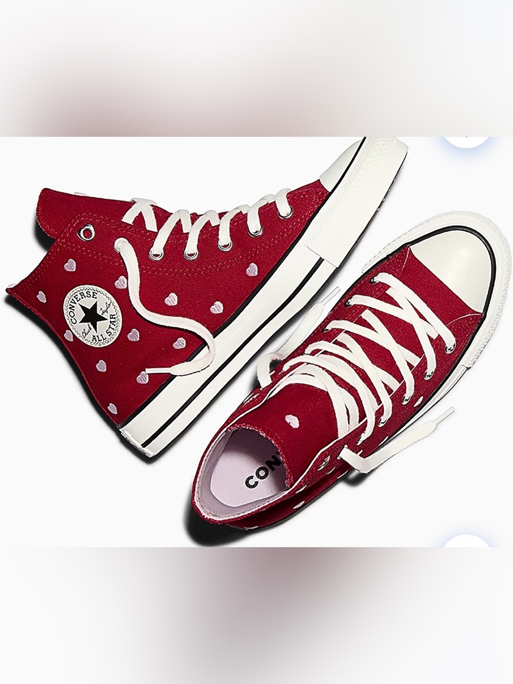 NIB Converse Girls Red High-Top Canvas Sneakers Hearts 7 big girls - Picture 4 of 7